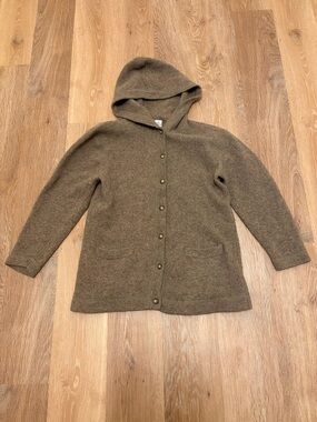 CTME Vintage 100% Lambswool Hooded Cardigan Women’s L Brown Button Up Knit